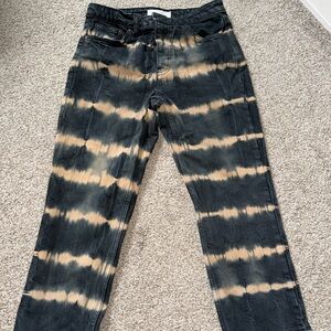 Topshop Black and Beige Tie-Dye Straight Jeans